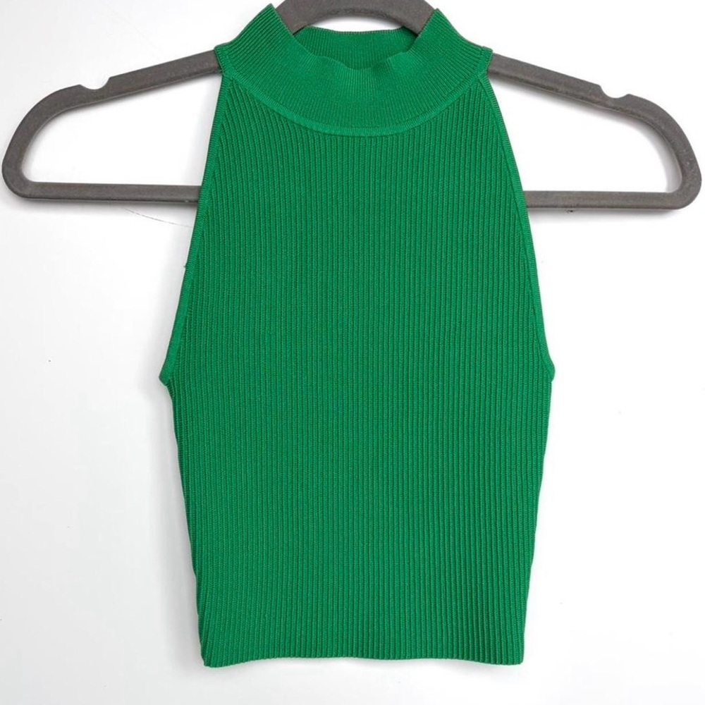 Aritzia Babaton Sculpt Knit green ribbed turtleneck tank top